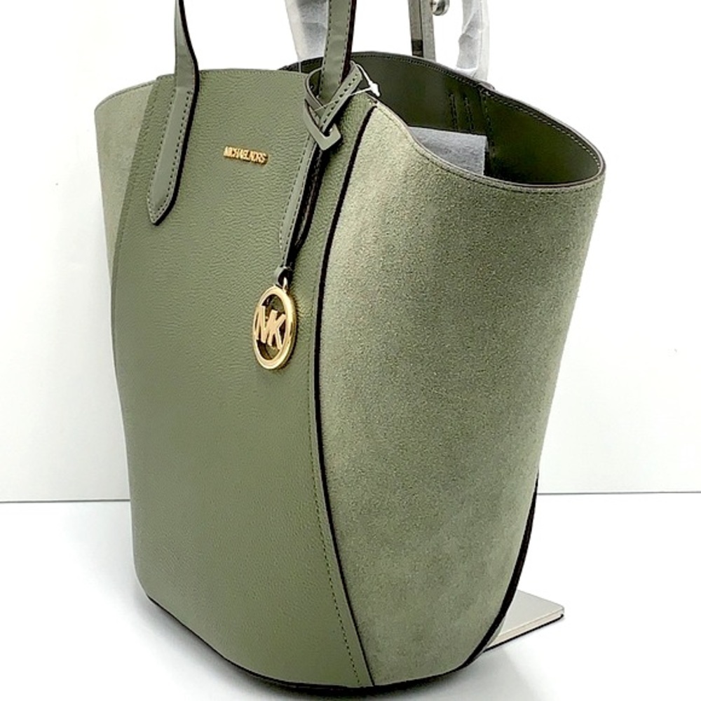 MICHAEL KORS PORTIA LARGE TOTE ARMY GREEN COLOR PEBBLED LEATHER/SUEDE - Picture 6 of 16